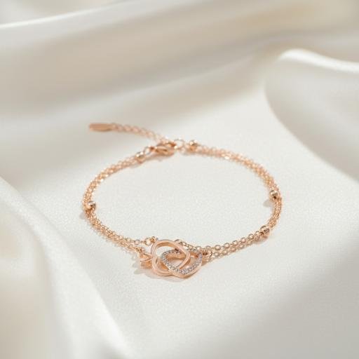 Interlocking Hearts Double Layer Bracelet - Rose Gold